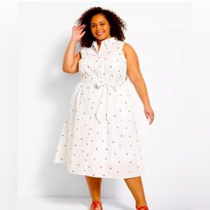 Lane Bryant Sleeveless Strawberry Printed Cotton Midi Shirtdress 18 Plus Size